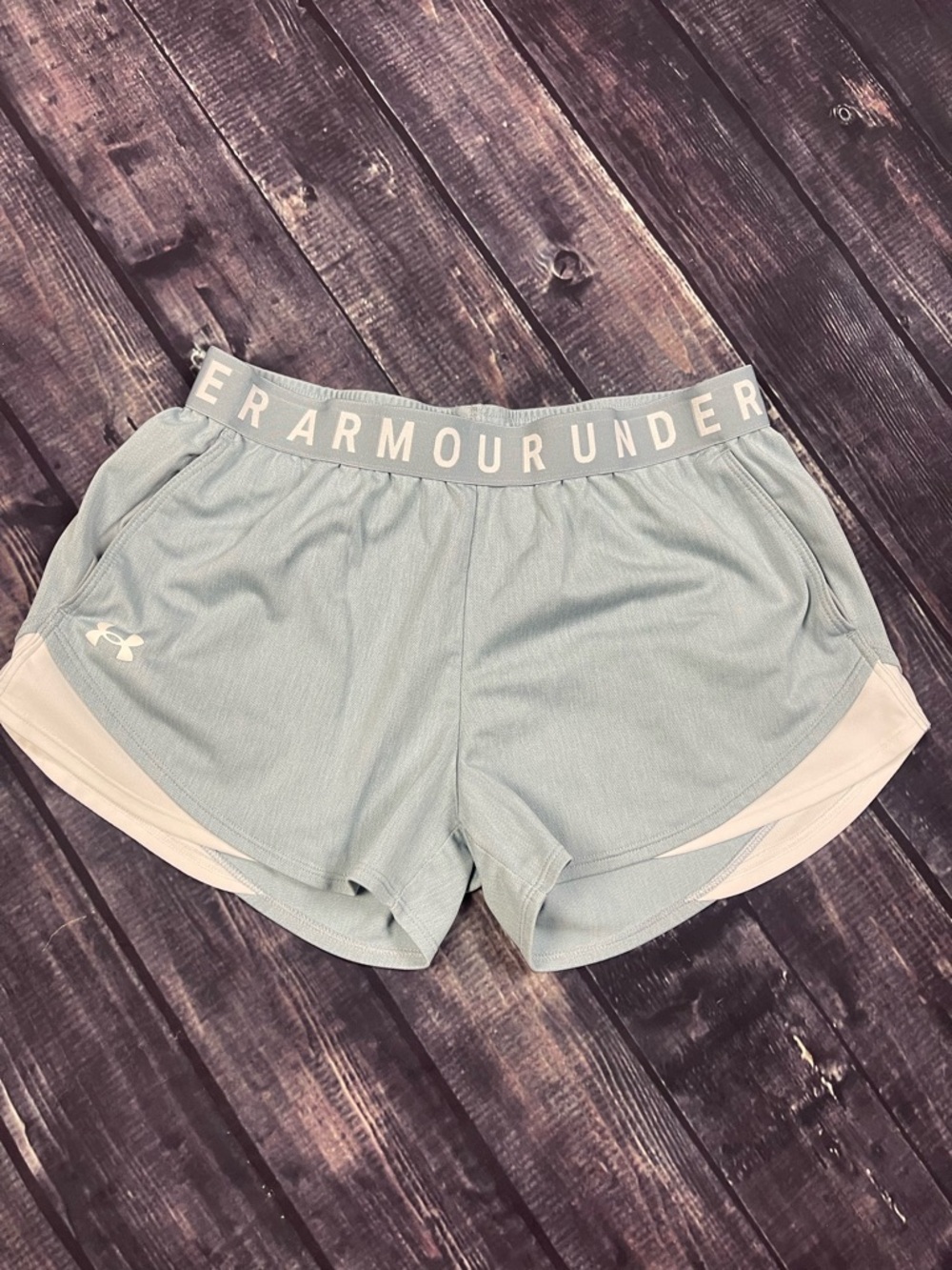 Under Armour Women's Light Blue Athletic Shorts with White Trim